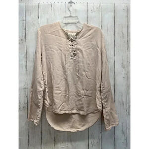THREAD SUPPLY WOMENS SIZE L SMOKE ROSE COLOR LONG SLEEVE FRONT TIE SHIRT